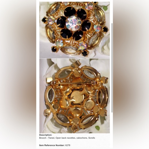 Verified JULIANA D&E Vintage Grey Black AB Gold Scrolls Tiered Brooch Earrings - Picture 8 of 9